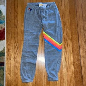 Aviator Nation - womens chevron 5 sweatpants - heather gray & neon
